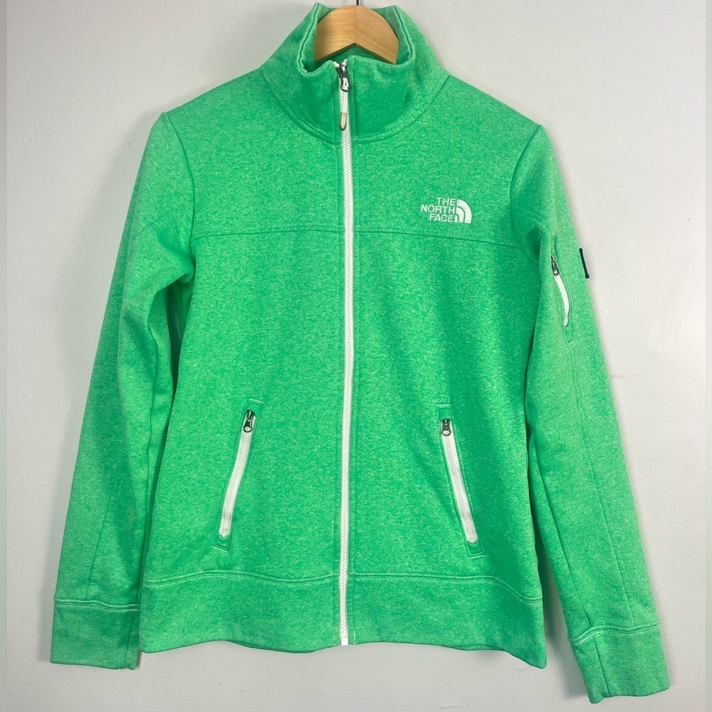 The north face bright green white detailing zip up jacket  size small